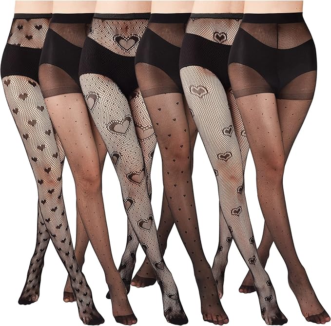 Eurzom 6 Pairs Heart Fishnet Tights Polka Dot Stockings High Waist Pantyhose Set Soft Fishnet Leggings with Designs for Women Amazon