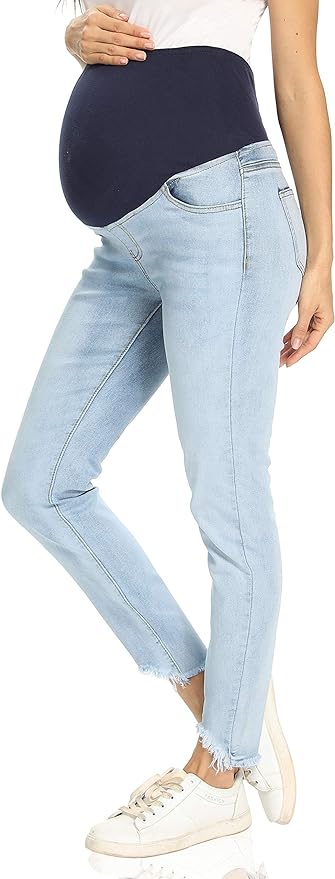 Foucome Women's Maternity Jeans Over The Belly Comfy Stretch Slim Jeggings Pregnancy Pants with Pockets Amazon