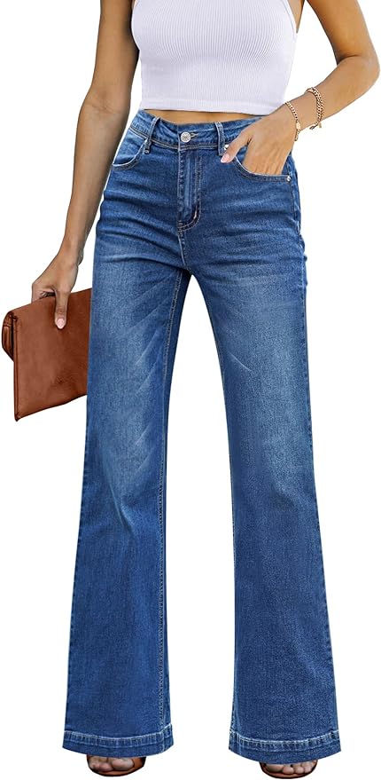 GRAPENT Womens Flare Jeans High Waisted Wide Leg Baggy Jean for Women Stretch Denim Pants Amazon