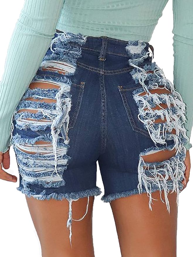 Govc Women High Rise Distressed Stretchy Jean Shorts Ripped Hole Denim Short Jeans