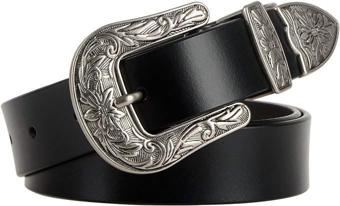 JASGOOD Women Leather Belts Ladies Vintage Western Design Black Waist Belt for Pants Jeans Dresses Amazon