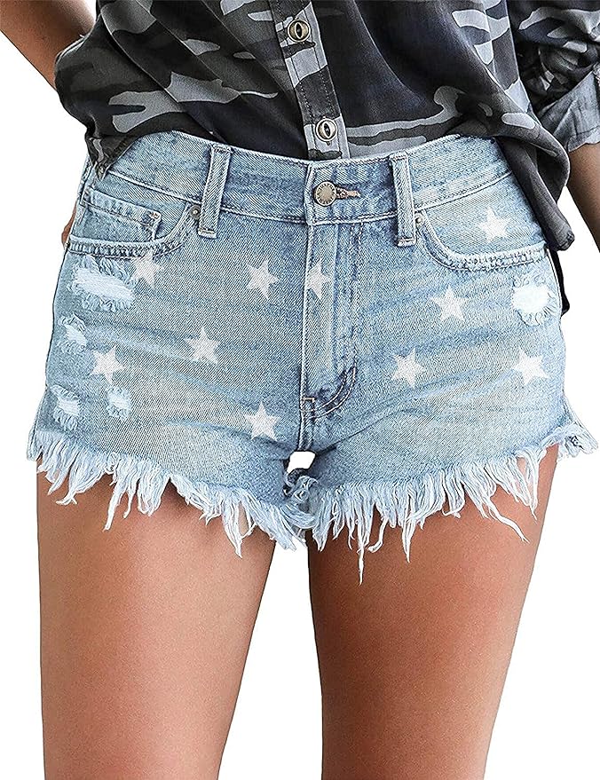 KISSMODA Women's Casual Denim Shorts Frayed Raw Hem Ripped Summer Jeans Rolled Up Stretchy Hot Short Pants Amazon
