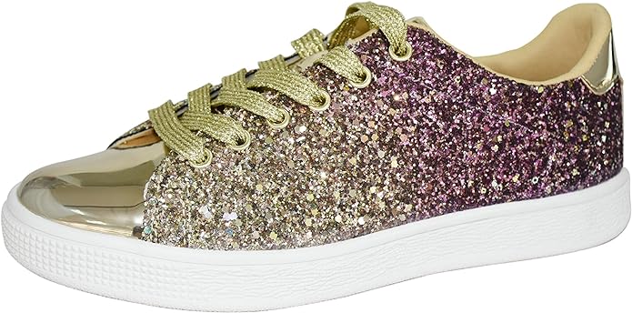 LUCKY STEP Glitter Sneakers Lace up  Fashion Sneakers  Sparkly Shoes for Women from Amazon