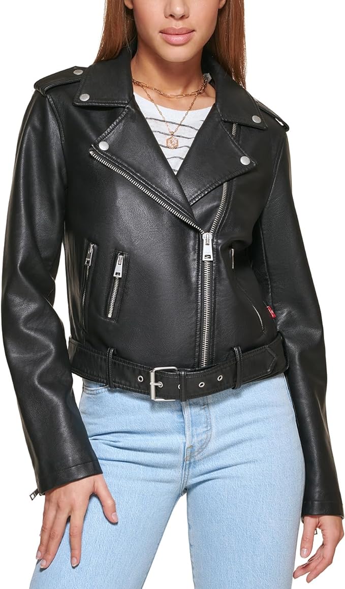 Levi's Women's Faux Leather Belted Motorcycle Jacket (Standard & Plus Sizes) Amazon