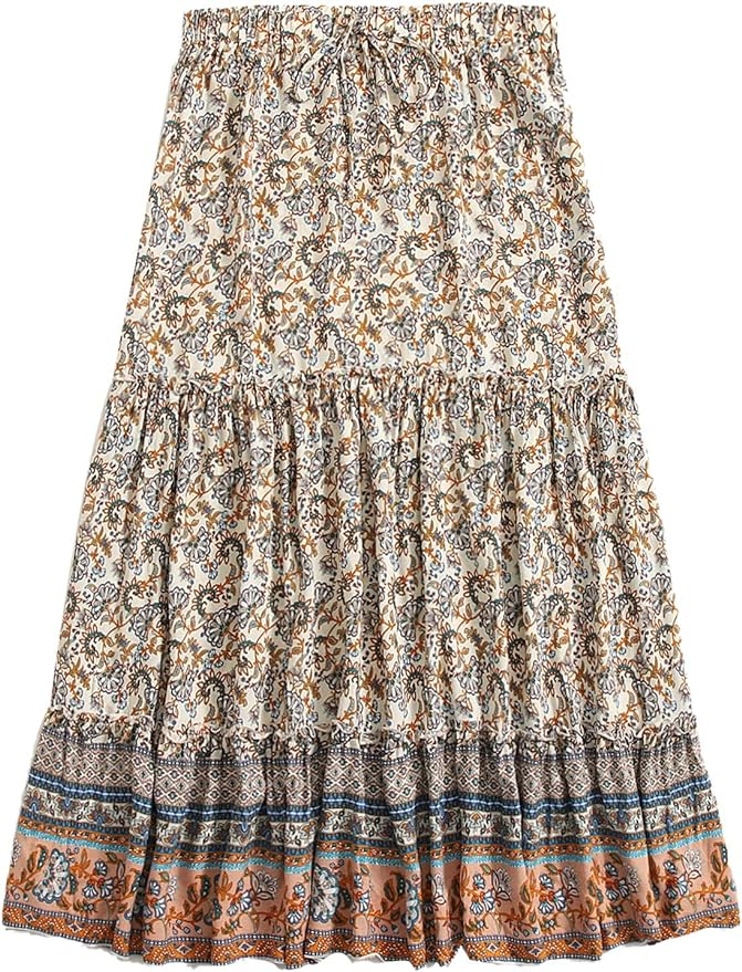 Milumia Women's Boho Vintage Floral Print Tie Waist A Line Maxi Skirts Amazon