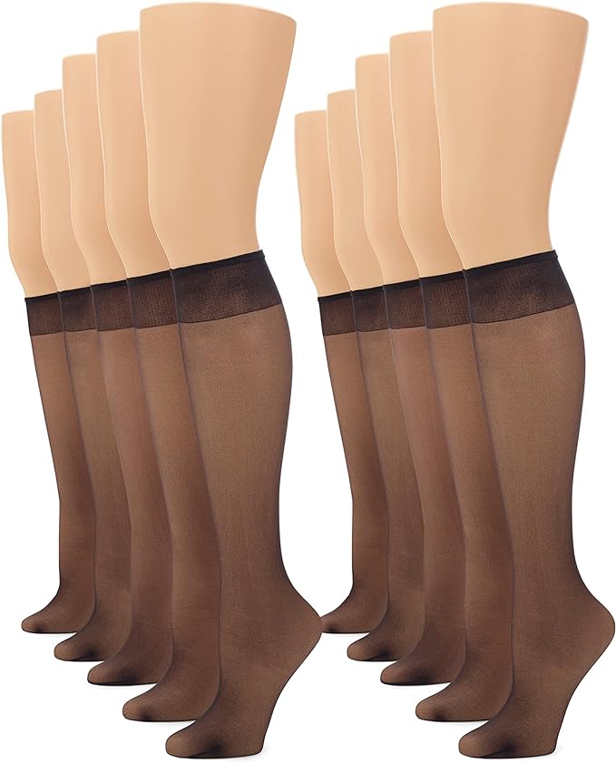 No nonsense Women's Sheer Knee High Value Pack with Comfort Top Amazon