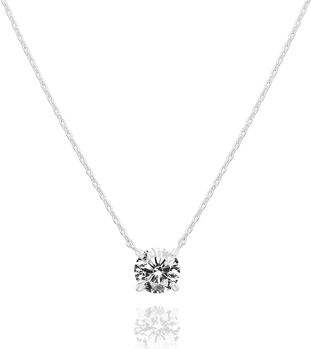 PAVOI 14K Gold Plated Crystal Solitaire 1.5 Carat (7.3mm) CZ Dainty Choker Necklace Amazon