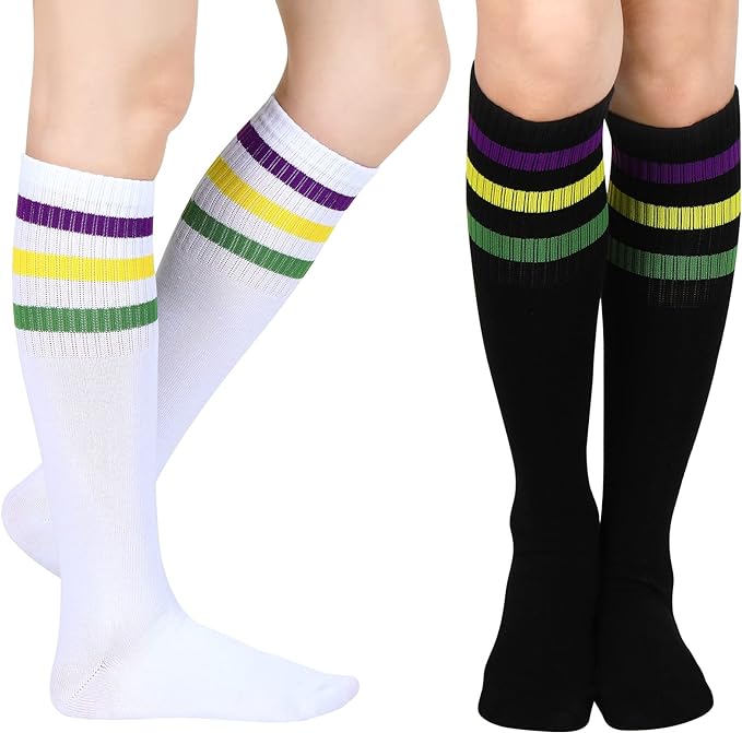 SATINIOR 2 Pairs Women Socks Over Knee Girl Long Opaque Striped Thigh High Socks from Amazon