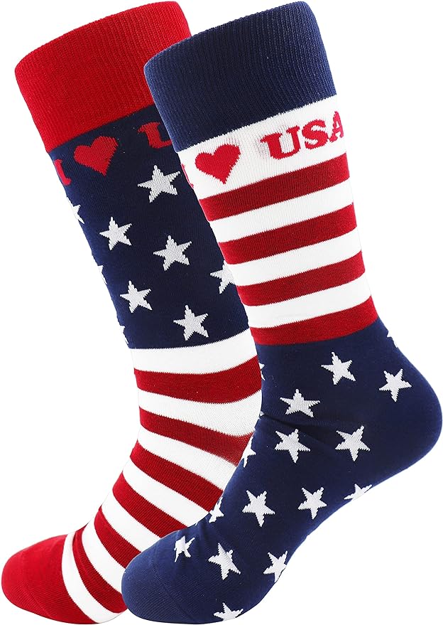 Sock Society USA American Flag Unisex Men Women Fun Dress Casual Pattern Crew Funny Stars and Stripes Socks Amazon