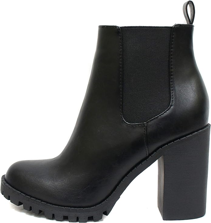 Soda Glove - Ankle Boot w/Lug Sole Elastic Gore and Chunky Heel