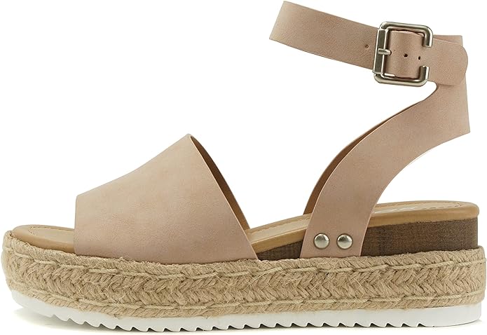 Soda Topic Open Toe Buckle Ankle Strap Espadrilles Flatform Wedge Casual Sandal Amazon