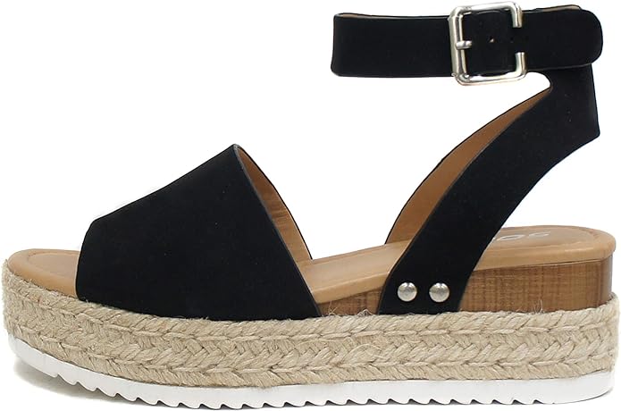 Soda Topic Open Toe Buckle Ankle Strap Espadrilles Flatform Wedge Casual Sandal Amazon