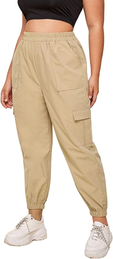 SweatyRocks Women's Plus Size Elastic Waist Pants Running Jogger Sweatpants with Pockets Amazon
