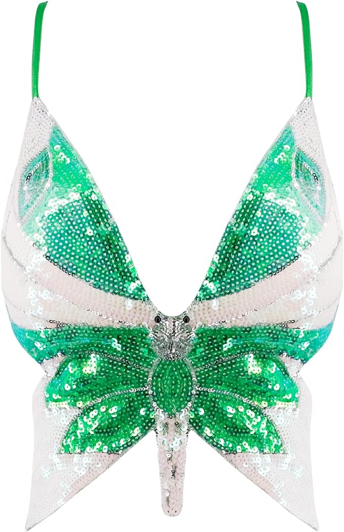 Vimoisa Women Sexy Sequin Butterfly Tank Tops Strappy Backless Crop Top Belly Dance Bras Amazon