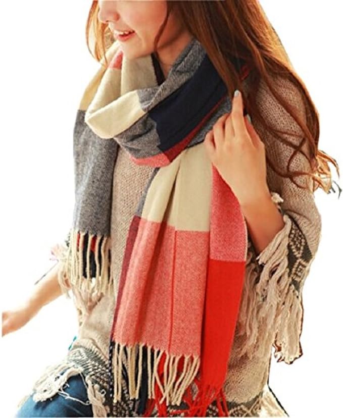 Wander Agio Women's Fashion Long Shawl Big Grid Winter Warm Lattice Large Scarf