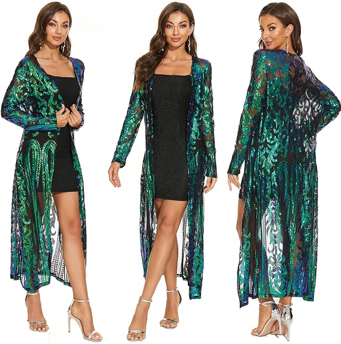 Women's Sequin Cardigan Summer Cover Up Dress Glitter Sparkle Open Front Coat Dresses Duster for Evening Prom from Amazon