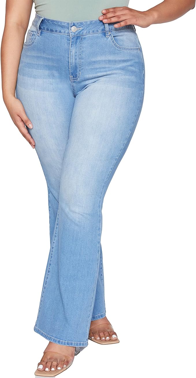 YMI Women's Junior Plus Size Basic Flare Jean Amazon