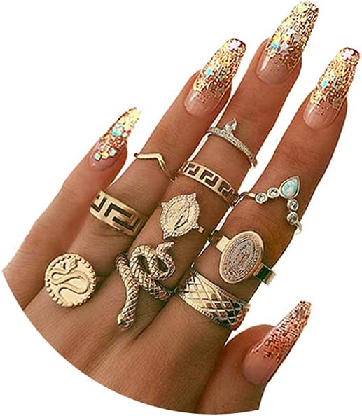 YOOESTORES82 Gold Boho Ring Sets Stackable Knuckle Ring Vintage Snake Finger Rings Set Stacking Joint Midi Trendy Rings Sets for Women Girls