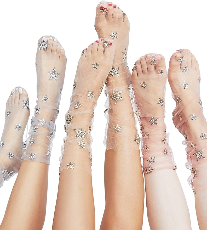 fxmimior Fashion Women Hot Glitter and Stars Tulle Socks for Women Amazon