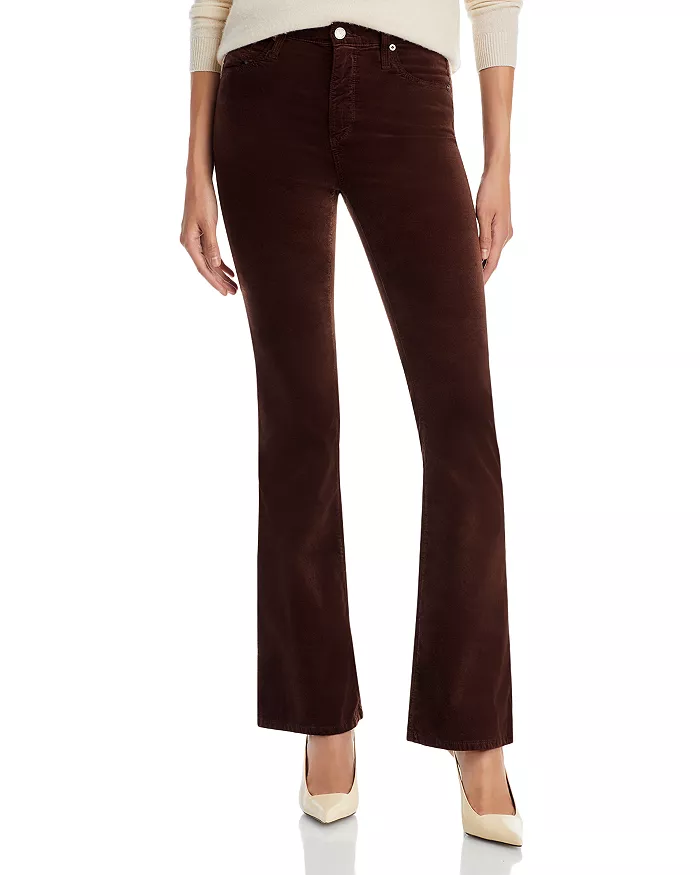 AG Farrah High Rise Velvet Bootcut Jeans in Bitter Chocolate