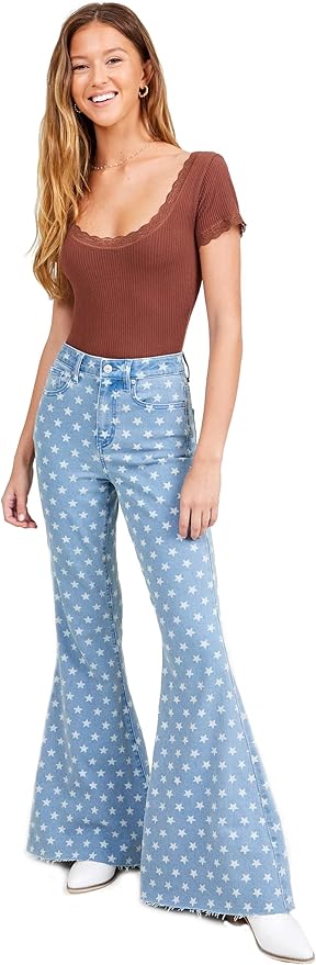 ALTAR’D STATE Women’s High Rise Jeans, Ripped Denim with Button Closure, Blue and Black from Amazon
