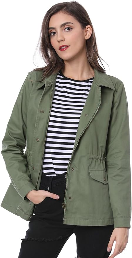 Allegra K Women's Utility Jackets Drawstring Waist Flap Pockets Lightweight Jacket from Amazon Green
