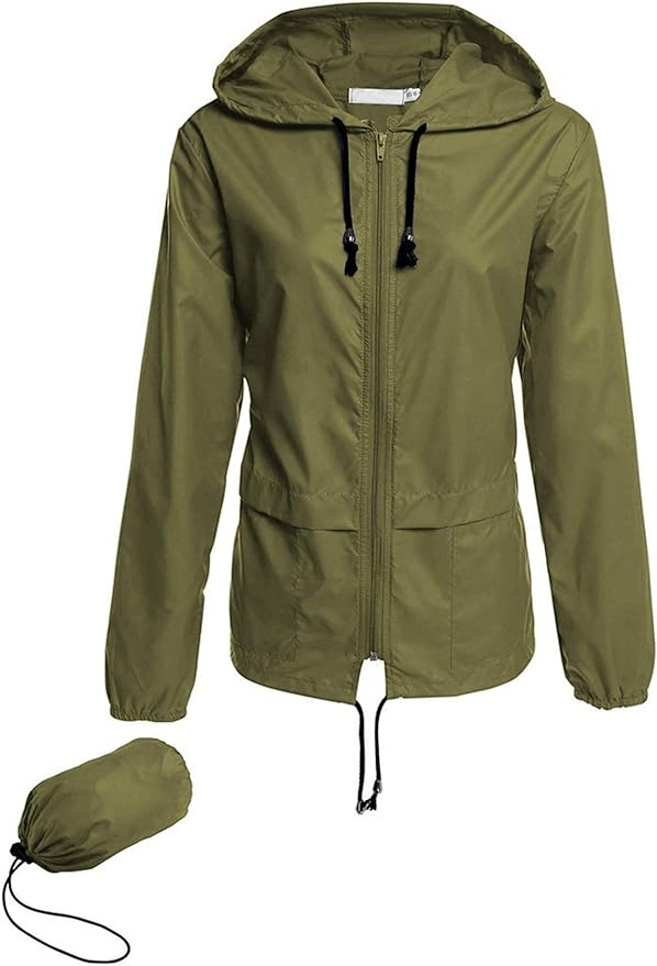Avoogue Raincoat Women Lightweight Waterproof Rain Jackets Packable Outdoor Hooded Windbreaker from Amazon Army Green