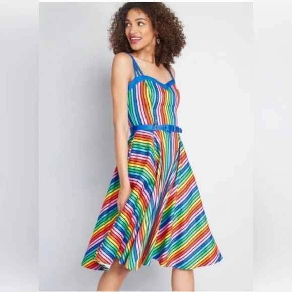 COLLECTIF X MODCLOTH NOVA DREAMY RAINBOW STRIPE SWING DRESS Poshmark