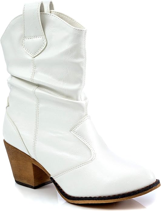Charles Albert Women’s Modern Western Cowboy Distressed Boot with Pull-Up Tabs White from Amazon