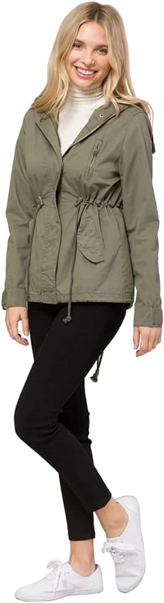 Design by Olivia Women's Military Anorak Safari Hoodie Jacket from Amazon olive Style Sample with model