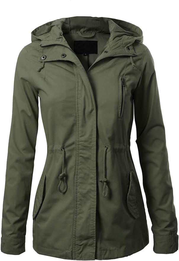 Design by Olivia Women's Military Anorak Safari Hoodie Jacket from Amazon Olive