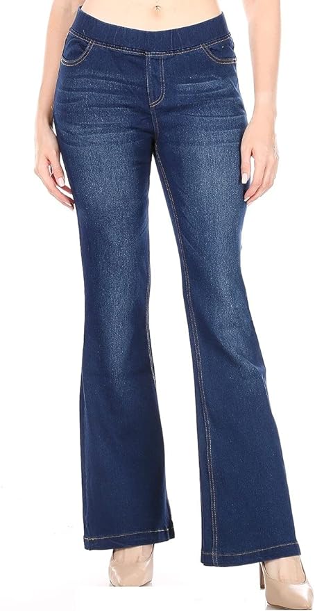 Flare Jeans for Women Ladies Elastic Pull-On Skinny Flared Bootcut Denim Jeggings from Amazon