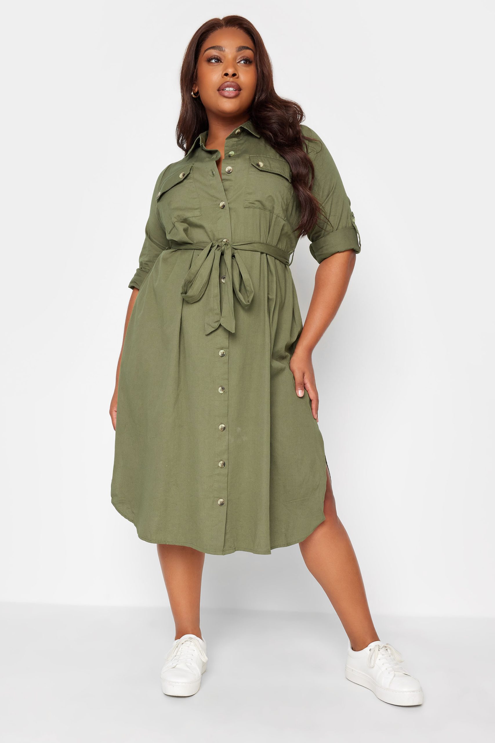 LIMITED COLLECTION Curve Khaki Green Utility Shirt Dress from Yoursclothing