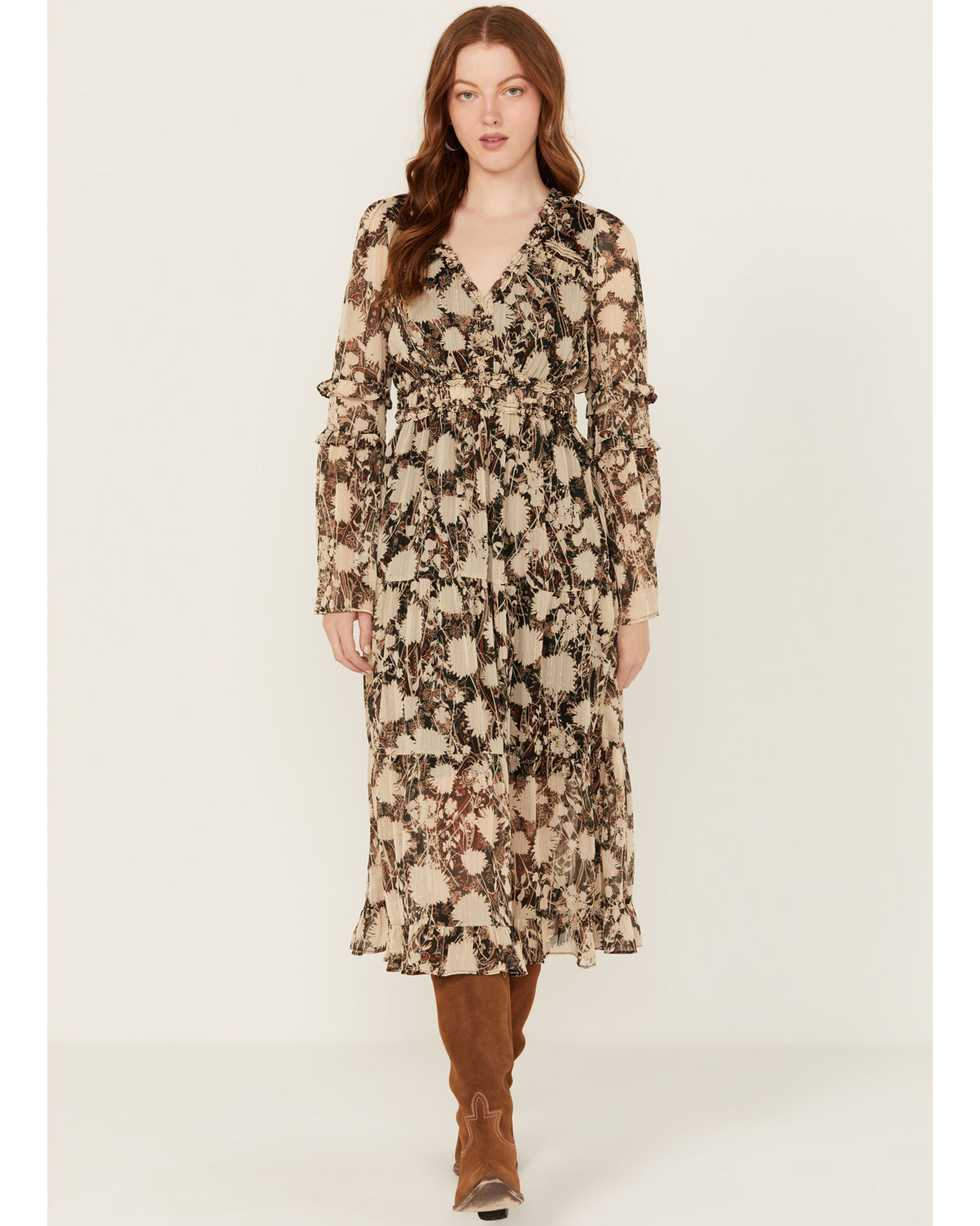 MISS ME WOMEN’S FLORAL PRINT LONG SLEEVE MIDI DRESS from Bootbarn.com