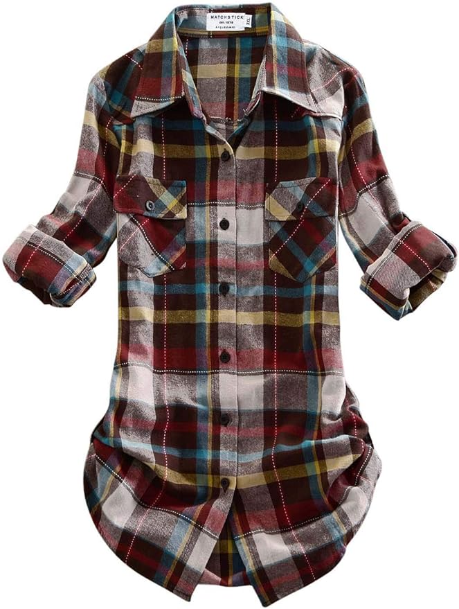 Match Women's Long Sleeve Flannel Plaid Shirt Amazon