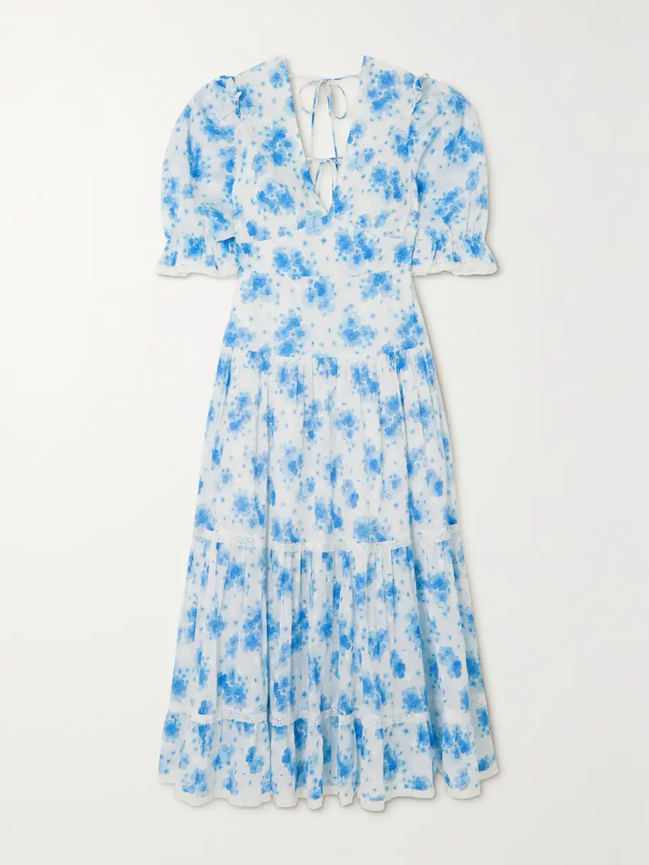 RIXO Adelaide lace-trimmed floral-print Swiss-dot cotton midi dress NET-A_PORTER