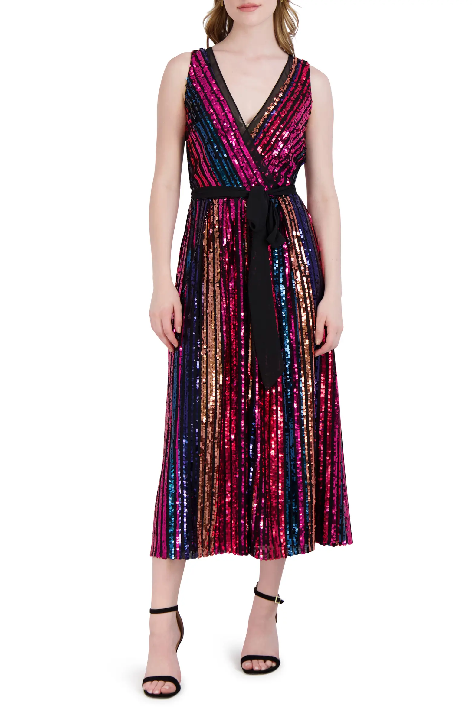Rainbow Sequin Stripe Fit & Flare Cocktail Dress Nordstrom