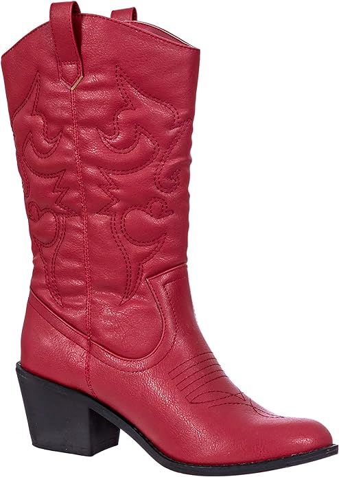 Red Charles Albert Women's Embroidered Modern Western Cowboy Boot from Amazon