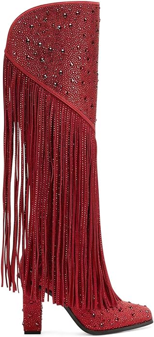 Red-Ouepiano-Womens-Fringe-Rhinestone-Cowboy-Boots-Western-Cowgirl-Pointed-Toe-Block-High-Heel-Zipper-Knee-High-Boots-for-GirlPartyDating-from-Amazon
