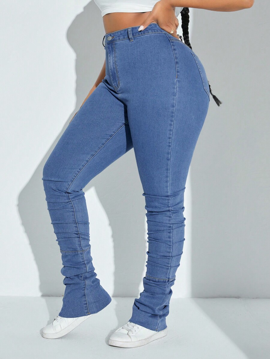 SHEIN SXY Plus Size Elastic High Waist Pleated Skinny Jeans