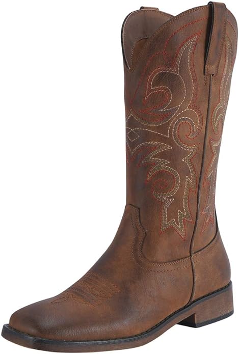 SheSole Womens Fashion Western Cowgirl Cowboy Boots Wide Square Toe Mid Calf from Amazon (color brown)