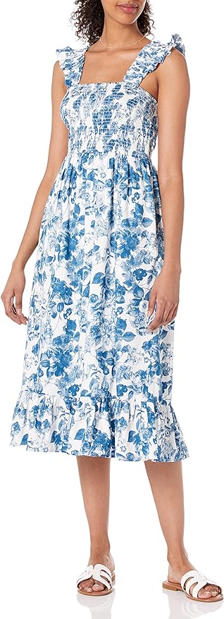 The Drop Women's Kimi Ruffled-Shoulder Smocked Midi Dress Amazon