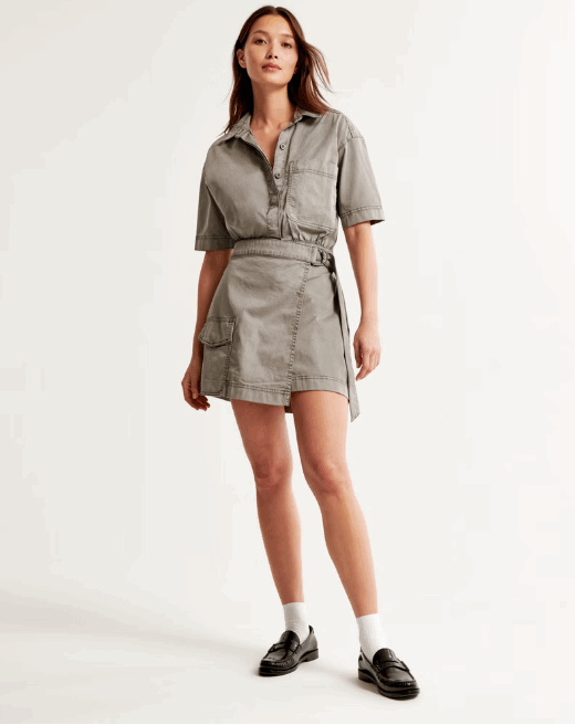 Utility Wrap Mini Dress Abercrombie & Fitch with model