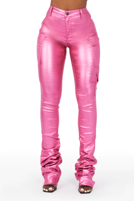 Vixen Metallic Dark Pink Cargo Super Stacked Pant from RockstarOriginal