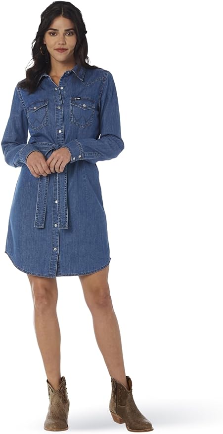 Wrangler Women’s Retro Long Sleeve Western Denim Snap Dress from Amazon