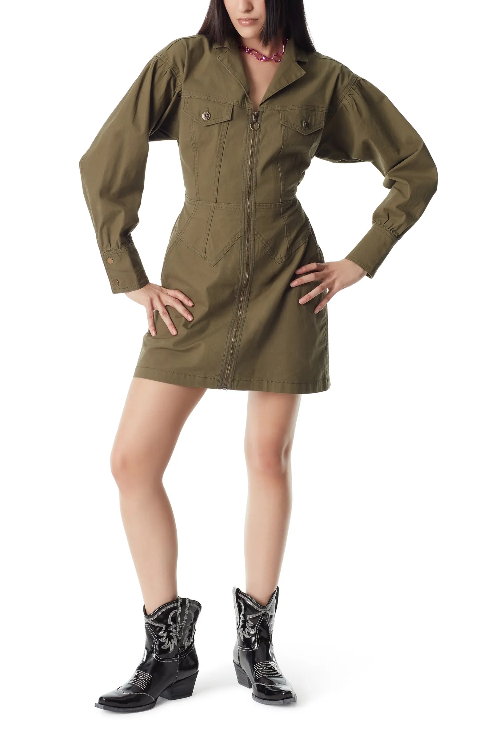 Zip Front Long Sleeve Utility Minidress Nordstrom