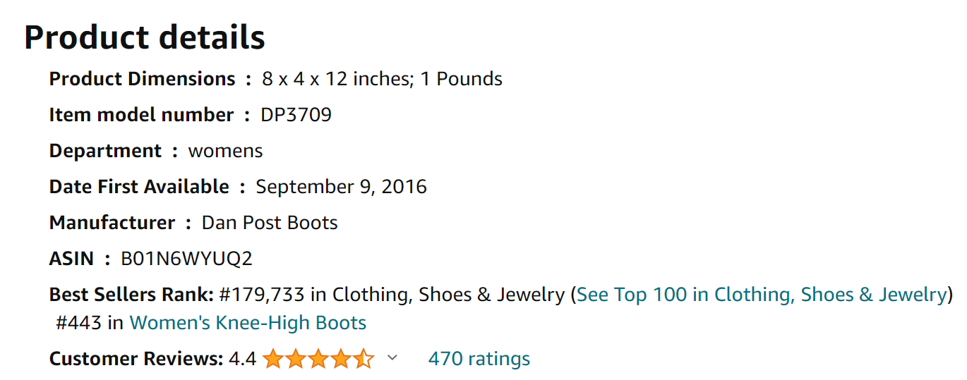 Dan Post Women’s Jilted Western Boot from Amazon Excerpts from Reviews (screenshot taken on 2024-1-29)