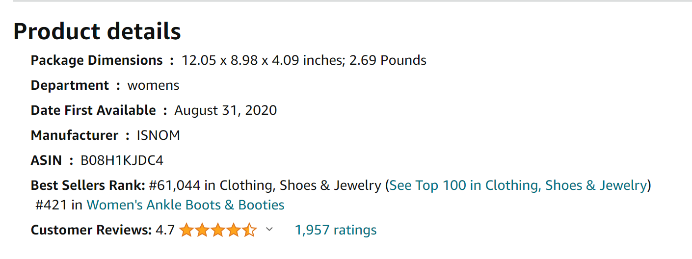 ISNOM Rhinestone Cowboy Boots Sparkly Ankle Boots with Pointed Toe and Chunky Heel Design from Amazon Reviews (screenshot taken on 2024-1-30)