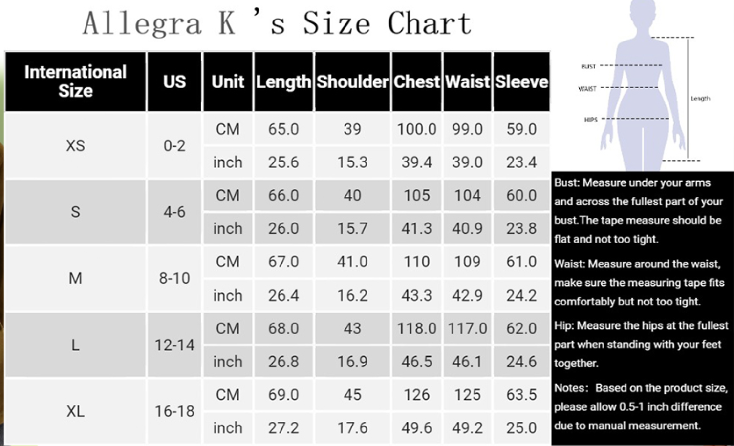 Allegra K Women's Utility Jackets Drawstring Waist Flap Pockets Lightweight Jacket from Amazon Size Chart