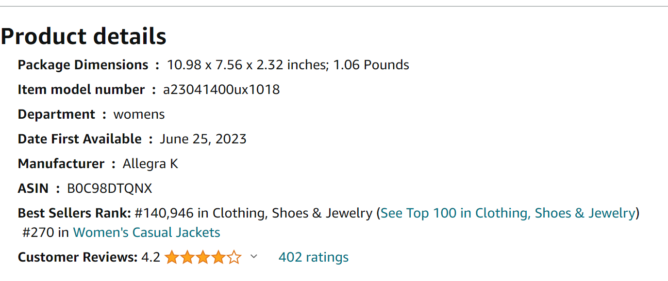 Allegra K Women's Utility Jackets Drawstring Waist Flap Pockets Lightweight Jacket from Amazon Reviews (screenshot taken on 2024-1-31)